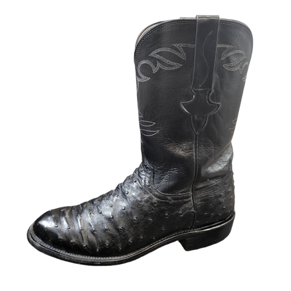 Lucchese Classic Handmade Black Full Quill Ostrich Cowboy Boots Men size 8.5